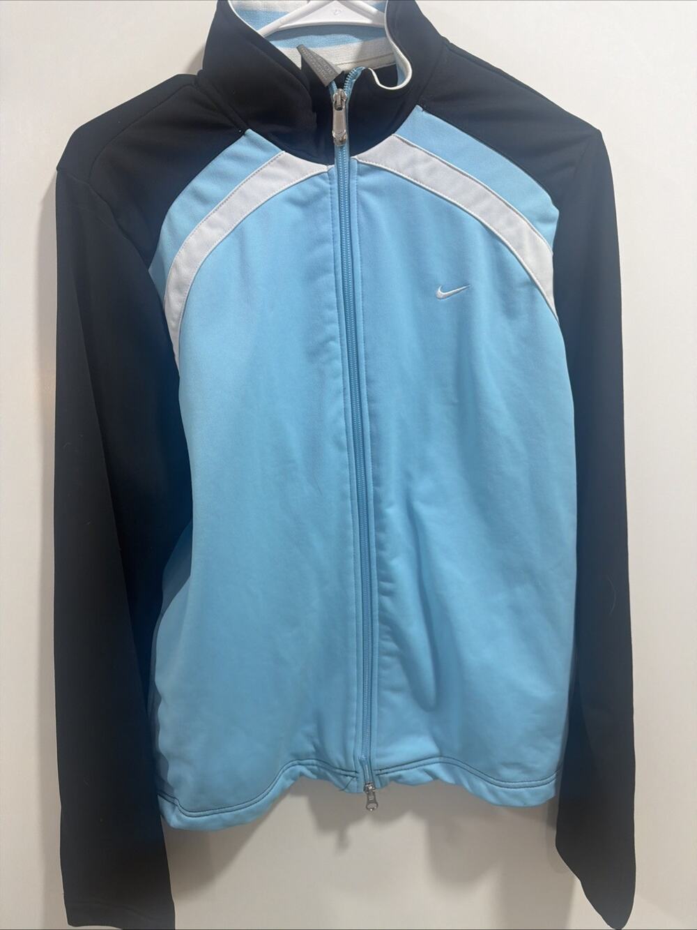 Vintage Nike Ladies Track Jacket Light Blue Black White Stripe Size XL(16-18)